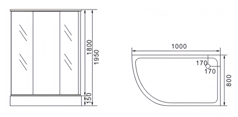 shower enclosure Cabin on asymmetric shower tray