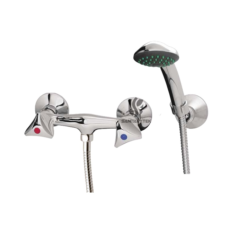 Wall-mounted shower mixer with shower kit Wall-mounted shower mixer with shower kit