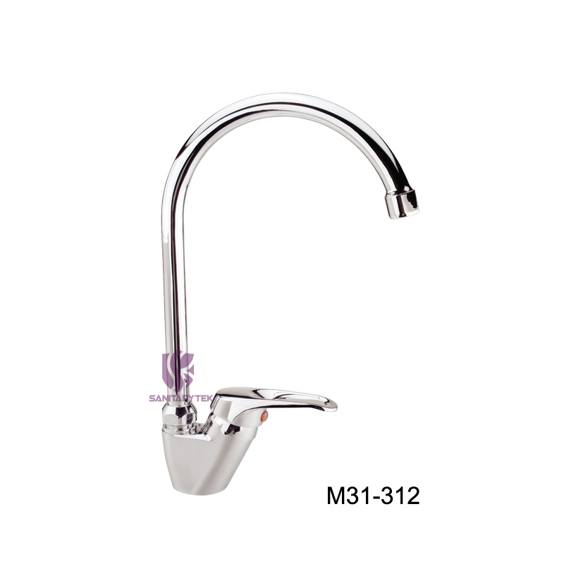 Single lever sink mixer deck mounted with high swivel spout Single lever sink mixer deck mounted with high swivel spout