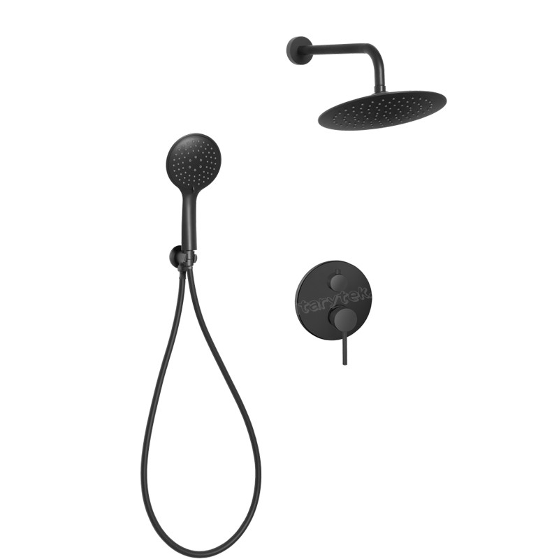 In-wall set with 2-function in-wall mixer, round shower system, matte black In-wall set with 2-function in-wall mixer, round shower system, matte black