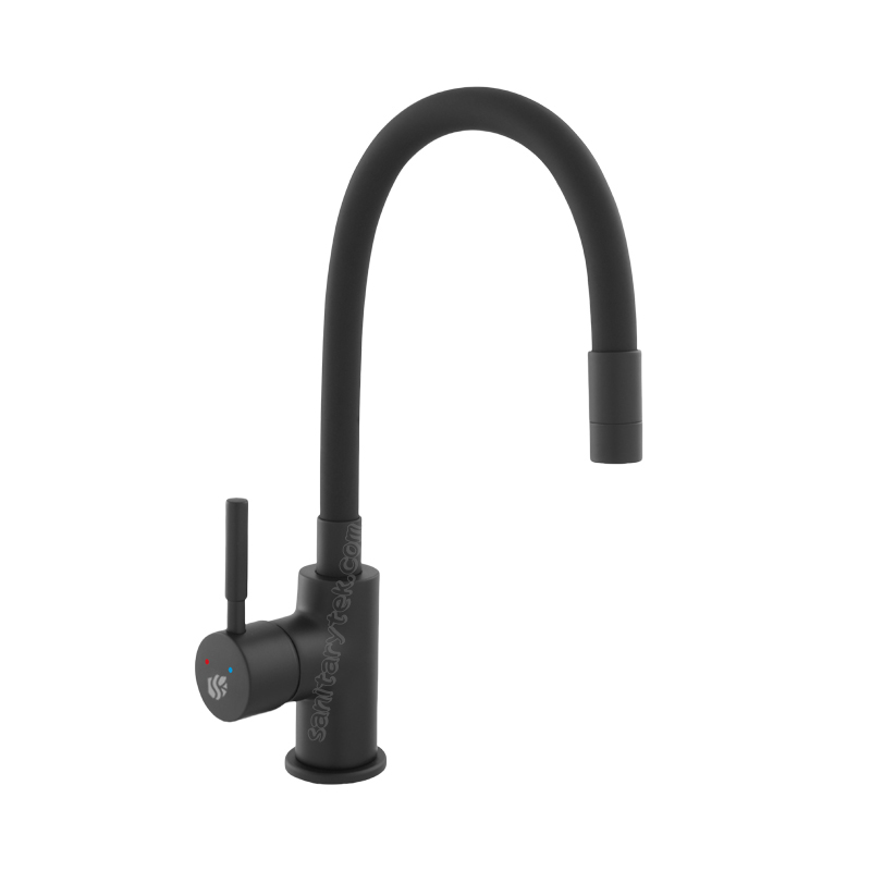 standing sink mixer with flexible spout, all black