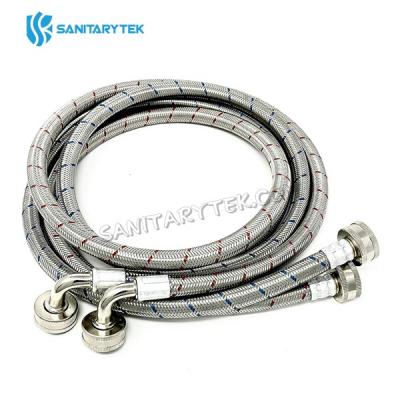 2-Pack stainless steel washing machine hose woth elbow, red-blue lined
