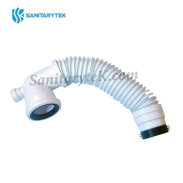 90° Bent flexible extendable toilet pan connector with outlet