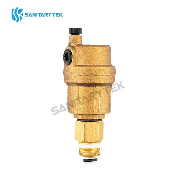 Automatic air vent with check valve, vertical discharge