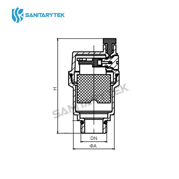 Automatic air vent with check valve, vertical discharge