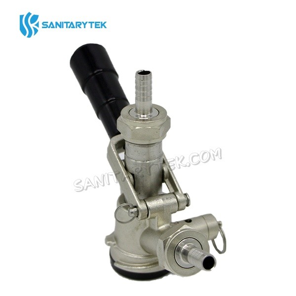 Beer-keg-coupler-D-Type-with-pressure-relief-valve-and-black-lever-handle