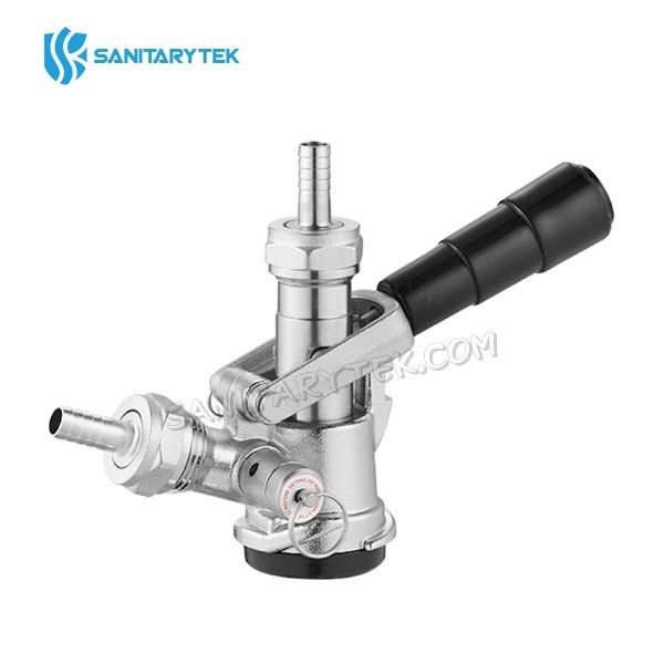 Beer-keg-coupler-D-Type-with-pressure-relief-valve-and-black-lever-handle