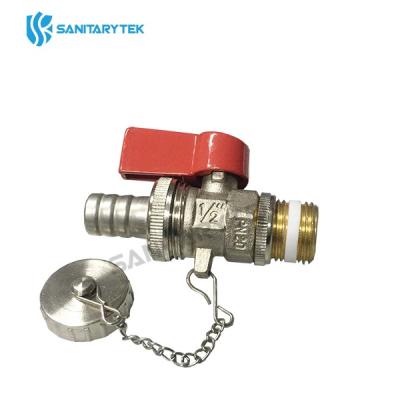 Boiler drain valve with hose connection and cap, lever handle