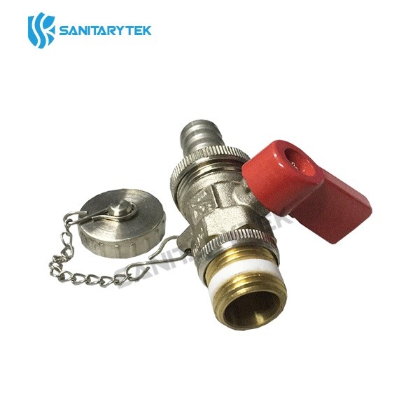 Boiler drain valve with hose connection and cap, lever handle