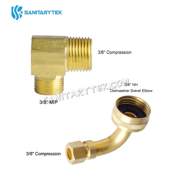 Braided stainless steel dishwasher connector with elbow fittings