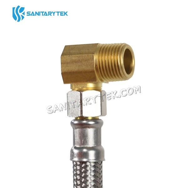 Braided stainless steel dishwasher connector with elbow