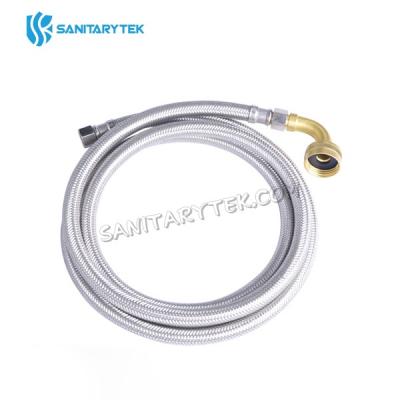 Braided stainless steel dishwasher connector with garden hose elbow