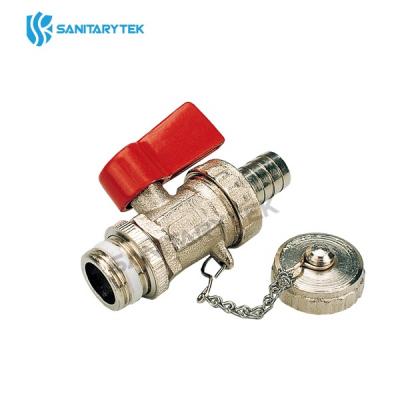 Brass ball drain valve male thread with teflon seal, hose connection