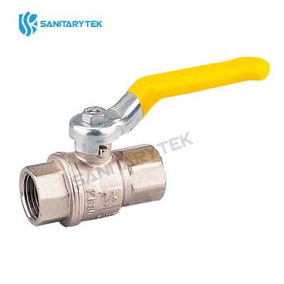 Brass ball valve for gas female/female with yellow steel handle, full bore