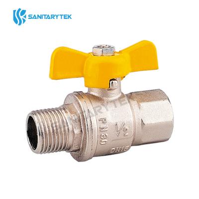 Brass ball valve for gas with yellow aluminium butterfly, full bore