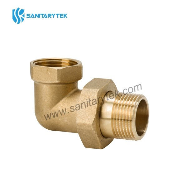Brass elbow union connector in 3 pieces MxF
