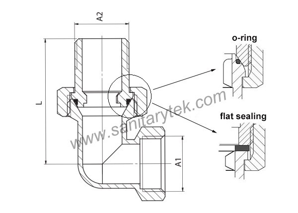 Brass elbow union connector in 3 pieces MxF