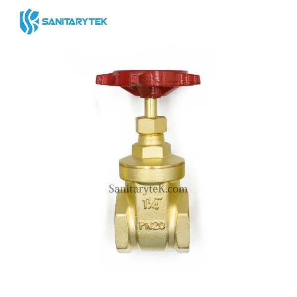 Brass gate valve FxF - red iron handle - Image 2