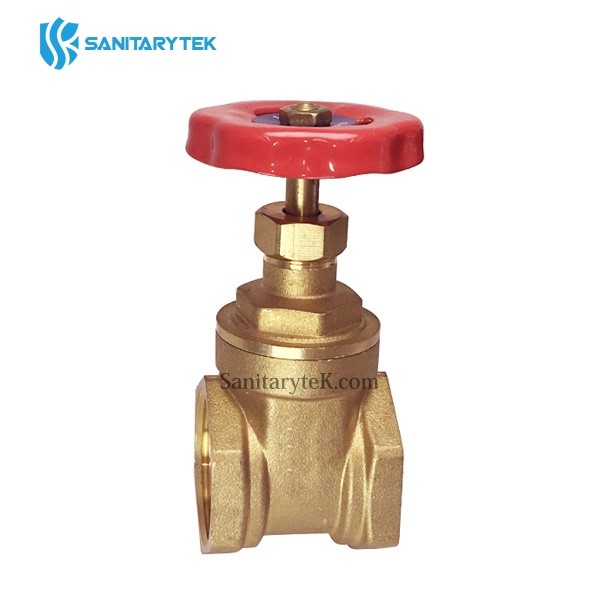 Brass gate valve FxF, red steel handle