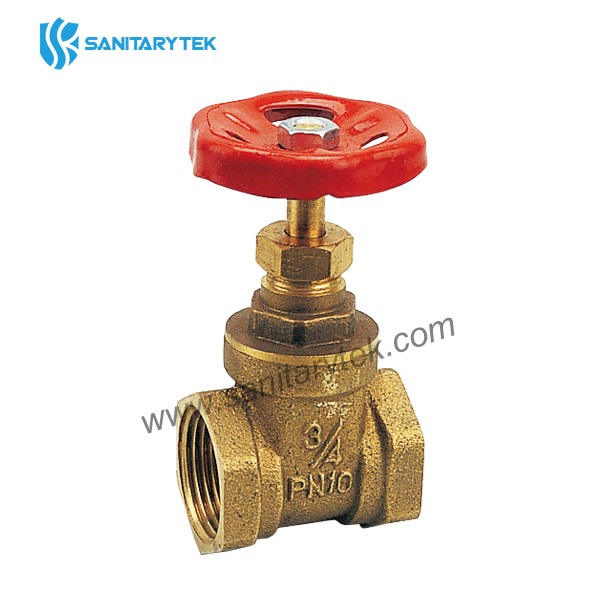 Brass gate valve FxF, red steel handle
