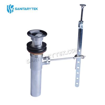 Brass pop-up drain assembly with lift rod and overflow, chrome