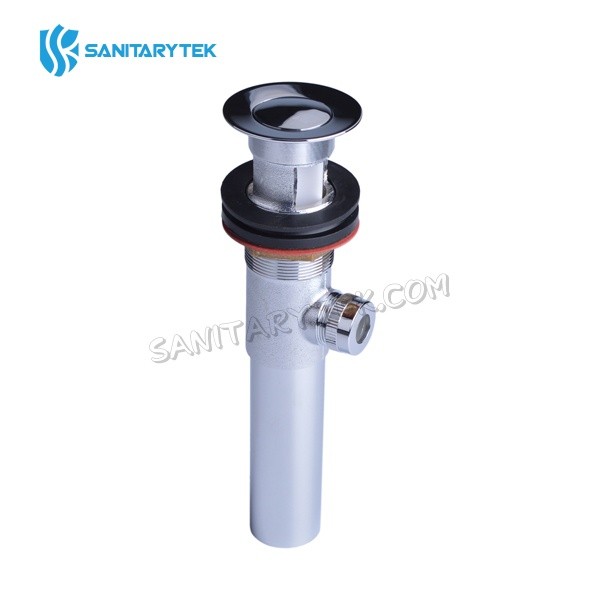 Brass pop-up drain assembly with lift rod and overflow, chrome