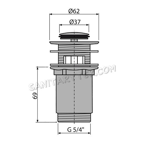 Brass slotted clicker basin waste with overflow, small plug, black - Image 2