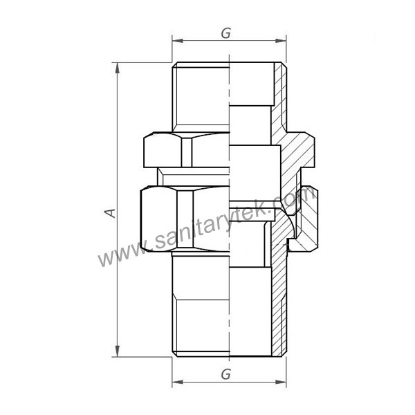 Brass straight fitting in 3 pieces MxM