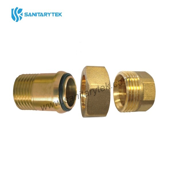 Brass straight union connector in 3 pieces MxF