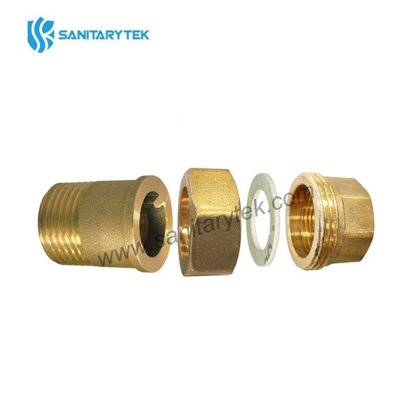 Brass straight union connector in 3 pieces MxF