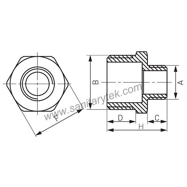 Chrome-plated brass male/male reducing nipple
