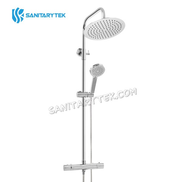 Chrome shower column with thermostatic shower mixer