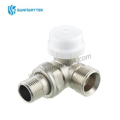 Co-axial right thermostatic valve with male connection and protection cap