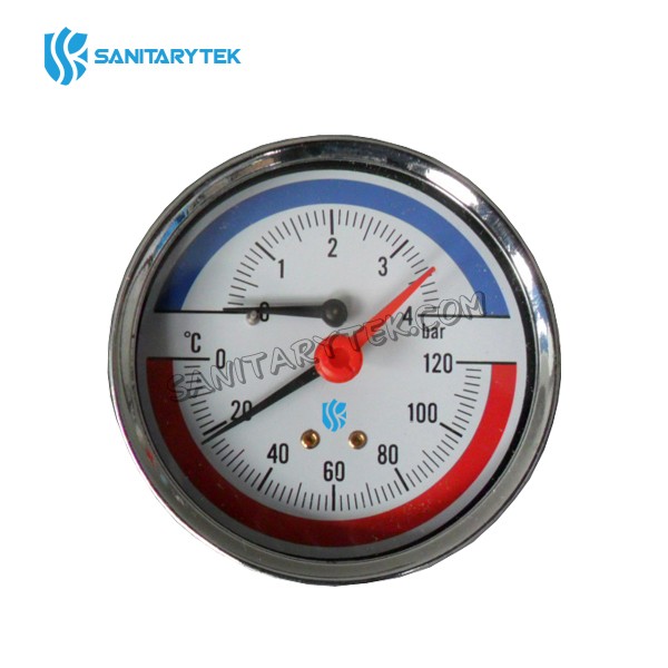 Combined thermometer pressure gauge, back connection