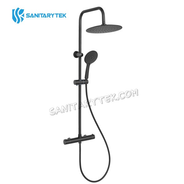 Complete shower column with thermostatic mxer, black