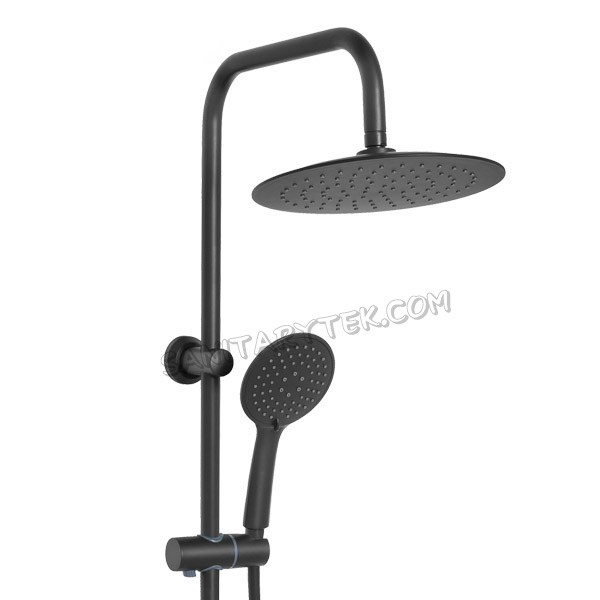 Complete shower column with thermostatic mxer, black
