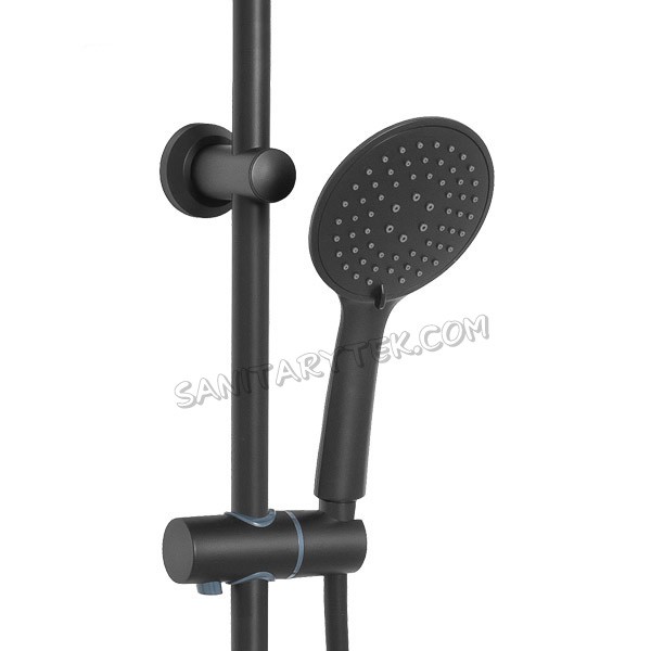 Complete shower column with thermostatic mxer, black