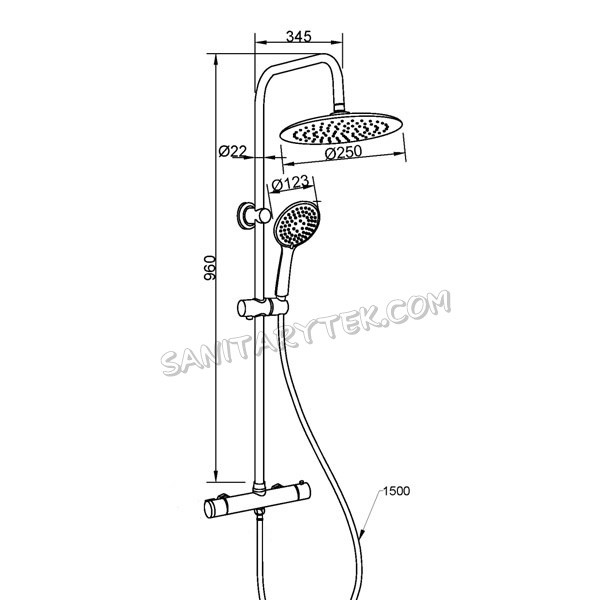 Complete shower column with thermostatic mxer, black