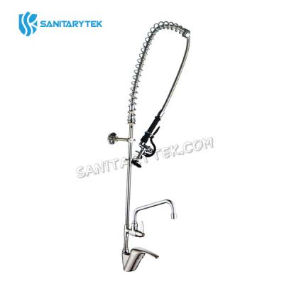 Deck mounted pre-rinse unit with single-lever mix tap with swivel tap