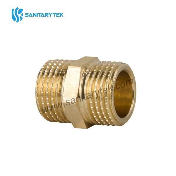 Equal brass hexagonal nipple, Male-Male