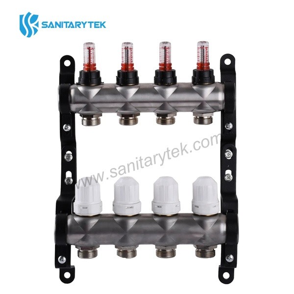 FF Stainless steel manifolds with thermostatic valves and flow meters