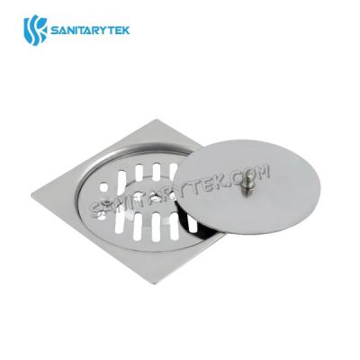Floor drain with holed screwed grate and cover plate with central screw