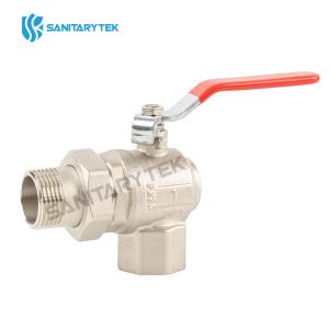 Full bore angle ball valve MF with union pipe and flat steel handle