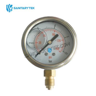 Glycerine pressure gauge, stainless steel casing, bottom connection