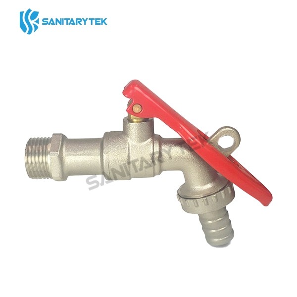 Hose union ball bibcock with red locking handle