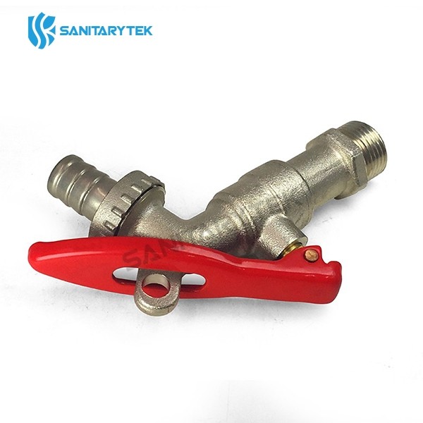 Hose union ball bibcock with red locking handle