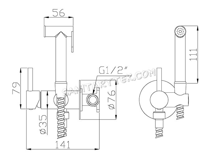 In-wall bidet mixer, chrome