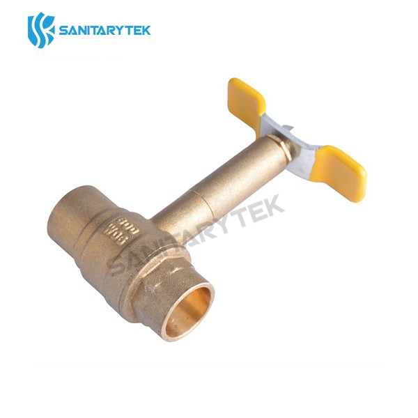 Long bonnet brass ball valve with T-handle and sweat connection