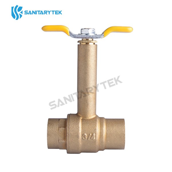 Long bonnet brass ball valve with T-handle and sweat connection
