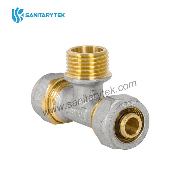 Male tee fitting for multilayer pipe
